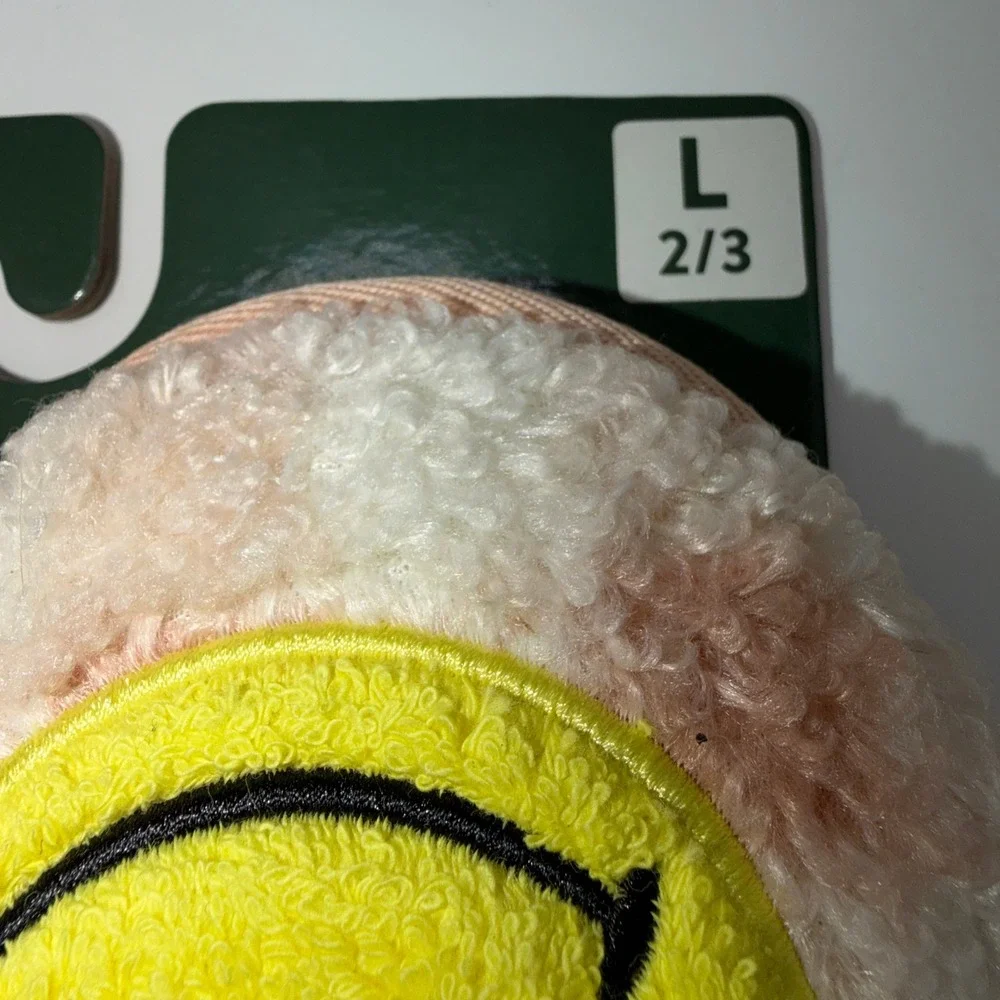 Dakota Fleece Girls Size L 2/3 Smiley Face Beanie Plush Slippers Pink Checkered